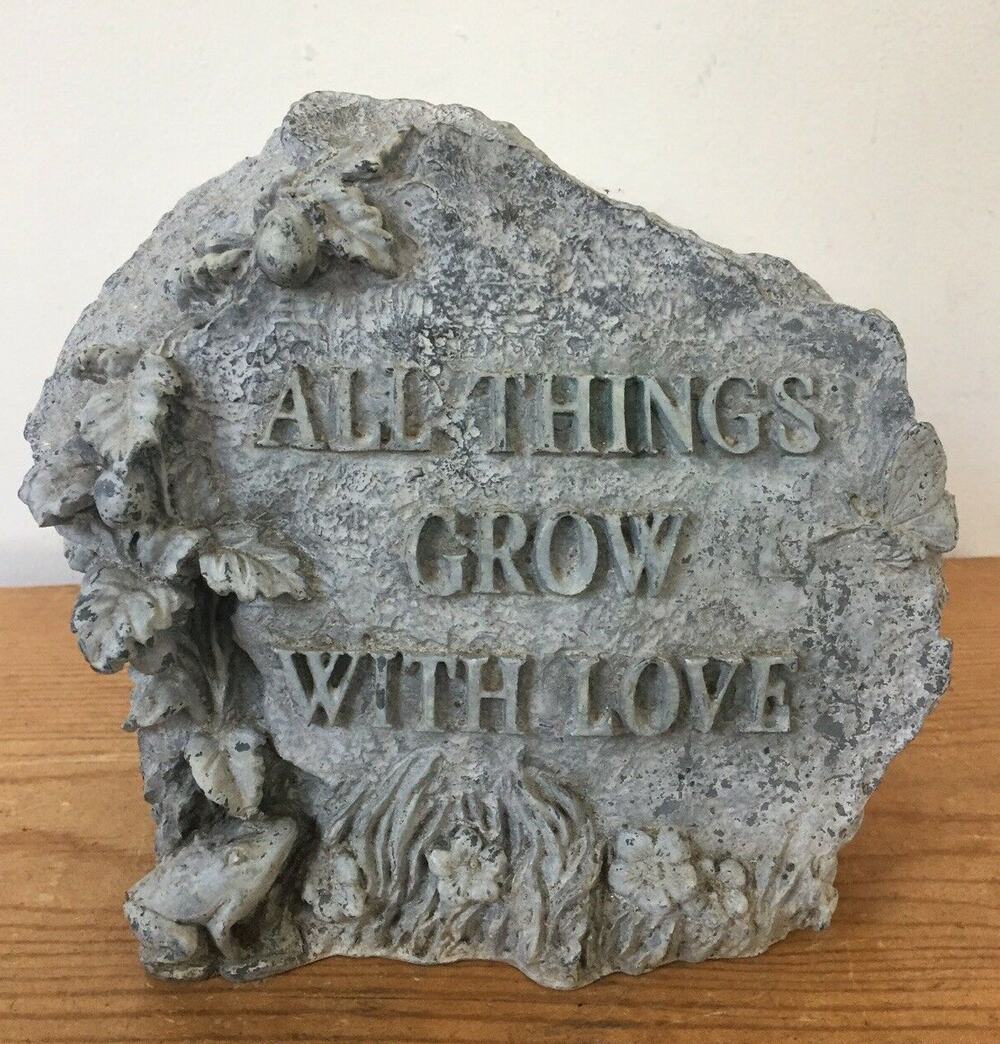 All Things Grow With Love Rock Shaped Garden Yard Walkway Sign Fiberglass Resin